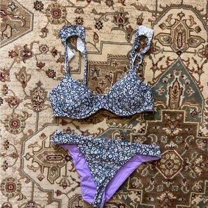 Floral Bikini Set with Purple Lining